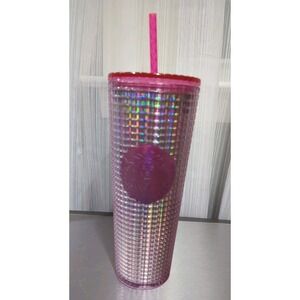 Starbucks 2023 Grid Bubblegum‎ Gradient Pink Silver Iridescent Tumbler Cup 24 oz